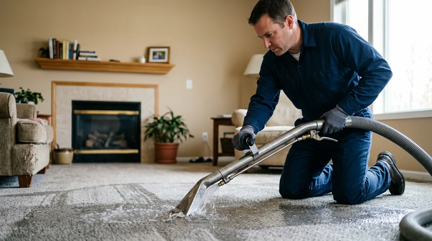 Water damage restoration technician working near Oakdale, NY
